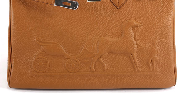 High Quality Fake Hermes Birkin 35CM with Embossed logo Handbag Light Coffee 6089 - Click Image to Close